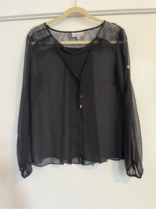 Jennifer Lopez Tops - Jennifer Lopez Black Sheer Lace long sleeve Blouse shirt size small